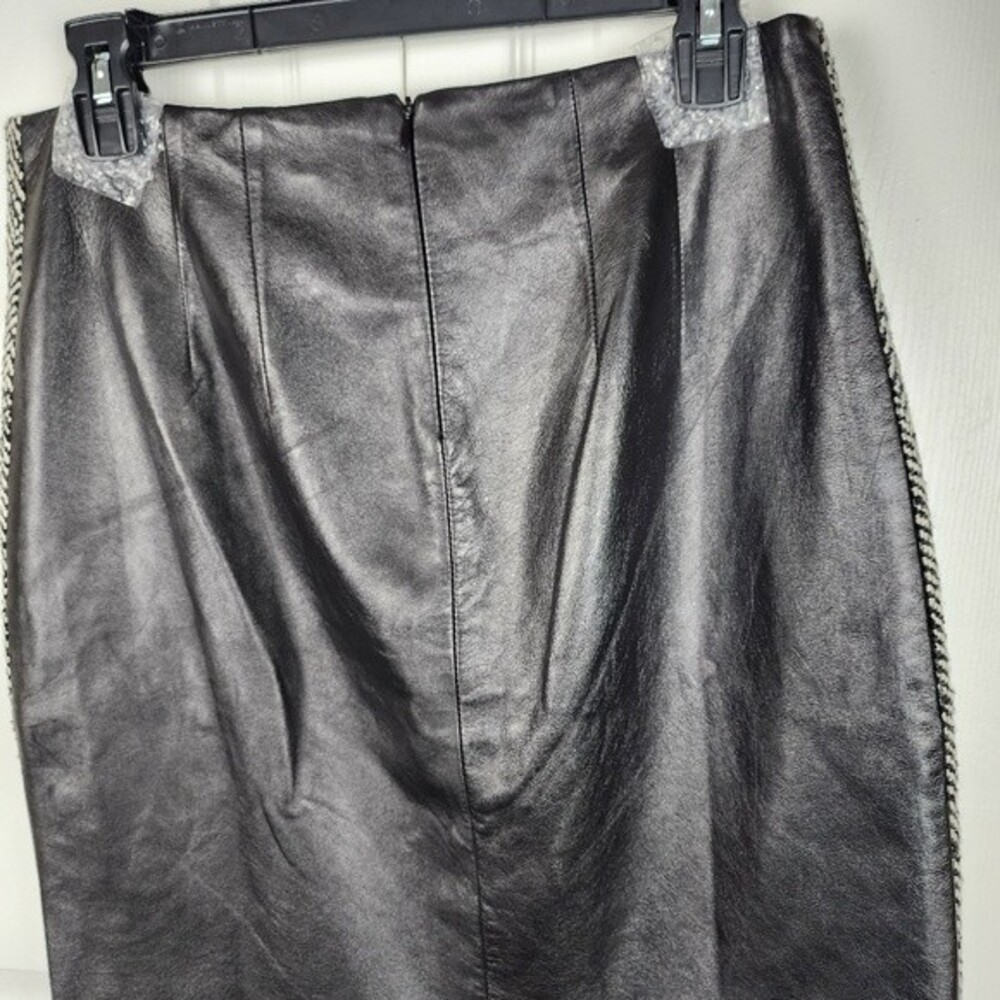 Vintage Laundry Shelli Segal Leather Wool Skirt 6 Herringbone Mixed Media 90s - Picture 15 of 15